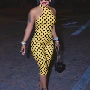 Yellow Polka Dot Halter Jumpsuit